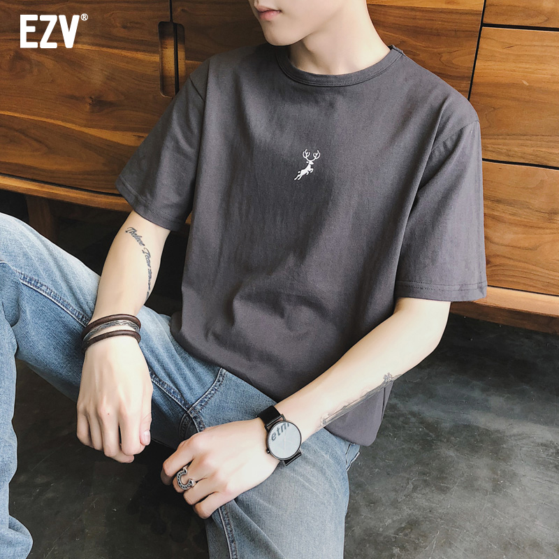 夏季韩版潮流男士短袖T恤纯色圆领男生衣服宽松港风男装半袖体恤