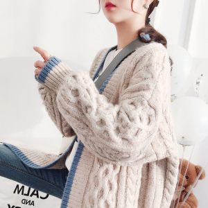 中长款宽松麻花开衫女毛衣外套韩版早春针织衫春装新款2018加厚潮毛衣