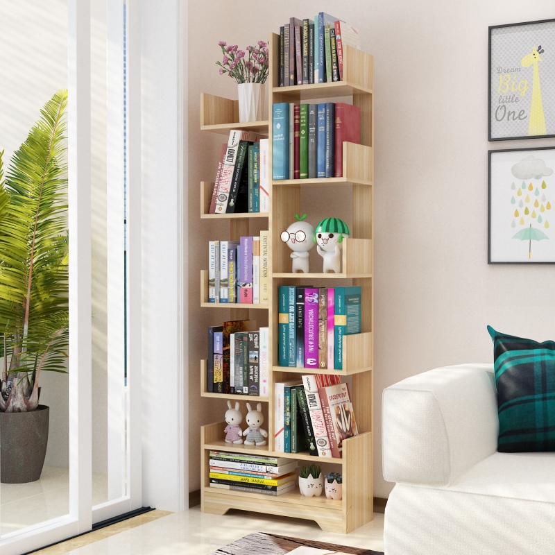 书架落地简易客厅实木树形置物架儿童简约小型书柜收纳省空间家用