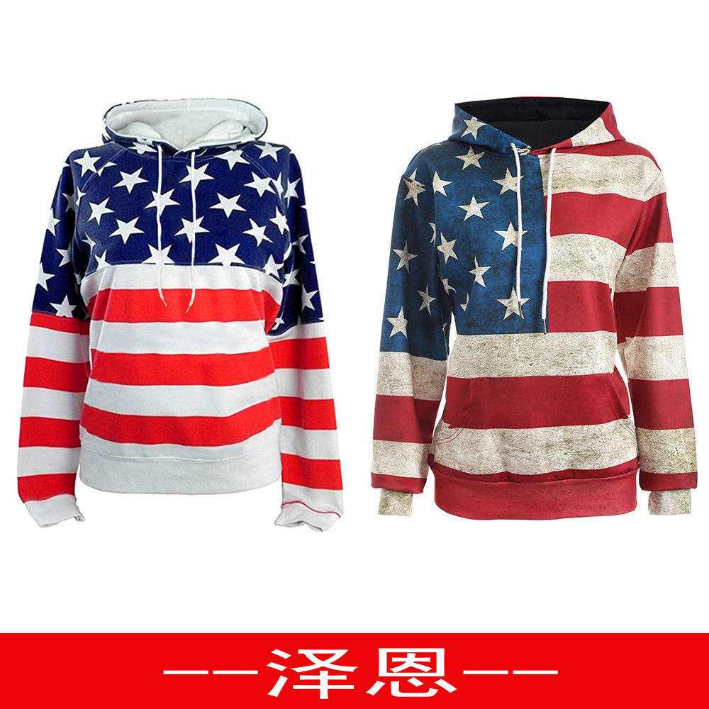 速卖通热卖Ebay亚马逊wish爆款美国国旗3D数码印花卫衣外套女装