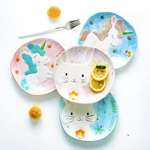 日式创意陶瓷餐盘可爱兔子盘卡通简约个性牛排盘沙拉盘菜盘子家用