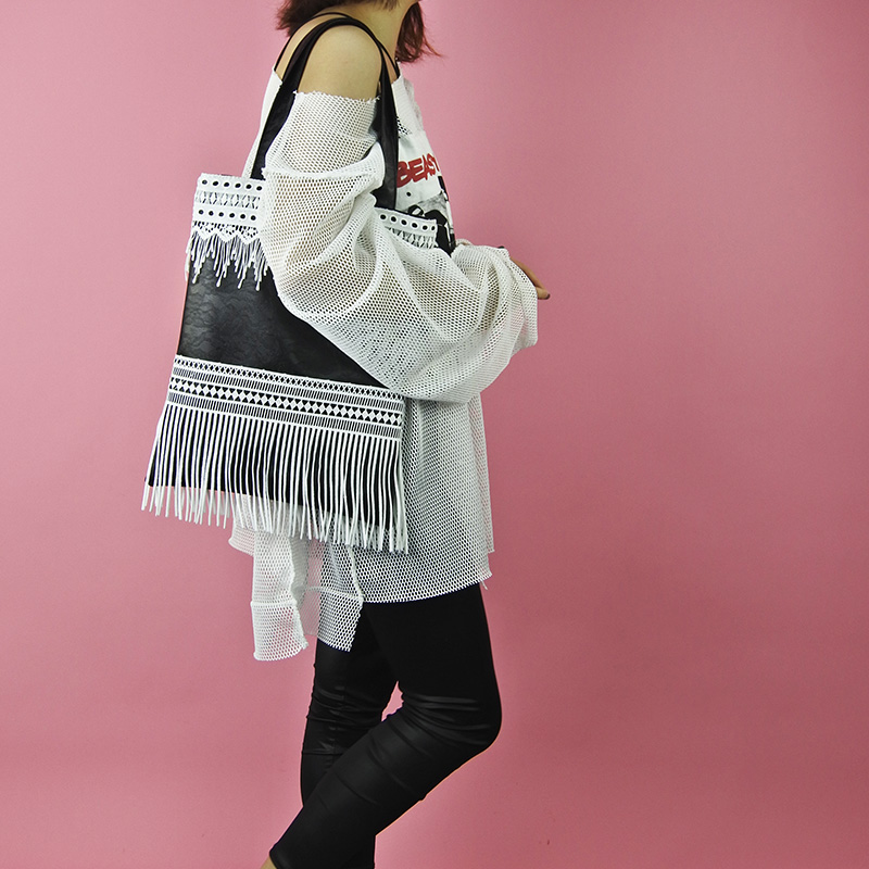 单肩包女原创设计皮革购物袋流苏包新款蕾丝包甜美淑女环保手提包