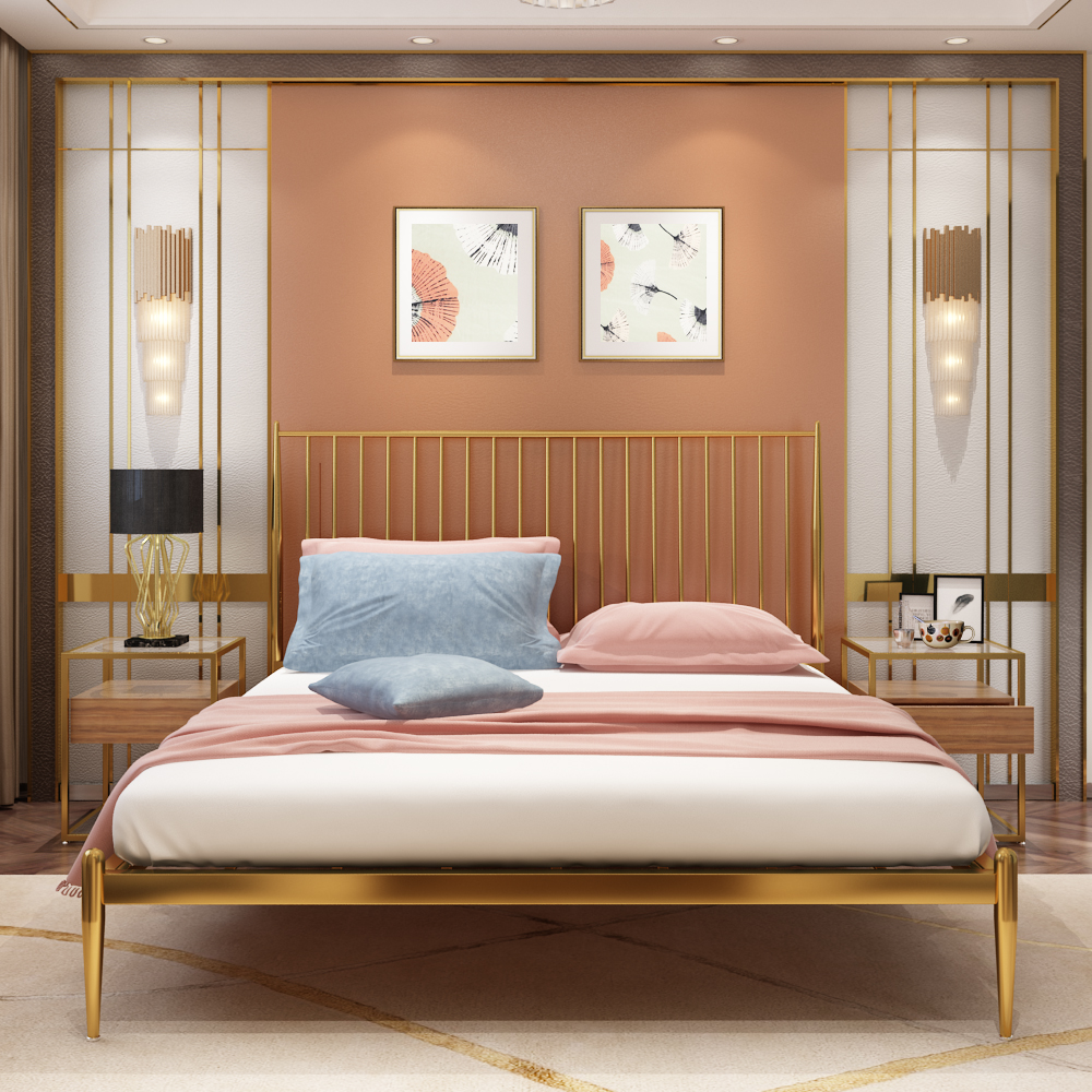 铁艺床双人床1.8米 1.5米床头柜床铁床公主床铁架床单人床黄金床