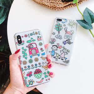 儿童画画卡通可爱女新款苹果x手机壳iphone8/i7/6splus/ s硅胶套