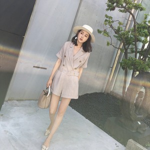 ◆ASM◆2017夏装新款 时髦气质西装连体裤短袖连衣裤阔腿短裤女装阔腿裤