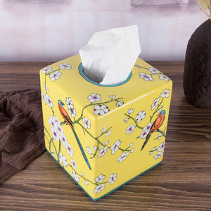 16cm定做手工彩绘创意纸巾盒家居餐厅方形抽纸盒摆件陶瓷卷纸欧式