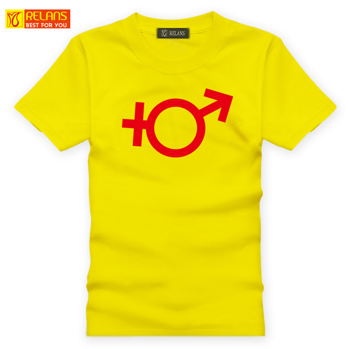 J2035 RELANS时尚个性中性印花 情侣印花 舒适纯棉圆领短袖T恤 黄