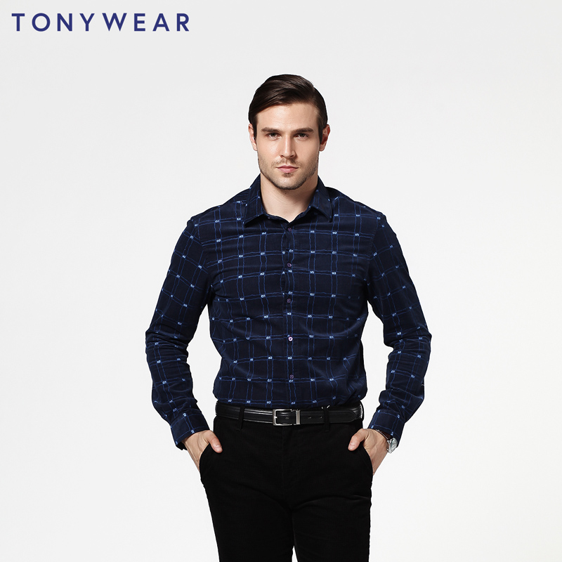 TONY WEAR/汤尼威尔秋季男士商务格子衬衫休闲长袖衬衫包邮