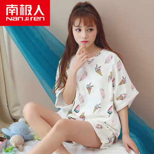 南极人韩版纯棉睡衣女夏季短袖短裤大码宽松少女士可爱家居服套装女士睡衣