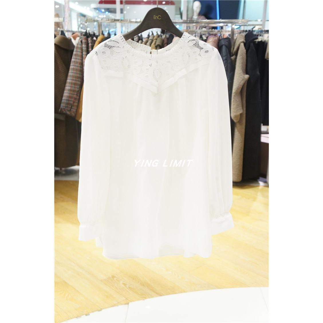 韩国代购 19夏女装新款 ENC 可爱镂空蕾丝拼接甜美衬衫ENBA92364W