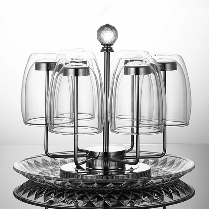 杯子架家用挂水杯架子茶杯架304不锈钢放玻璃杯沥水架带托盘套装