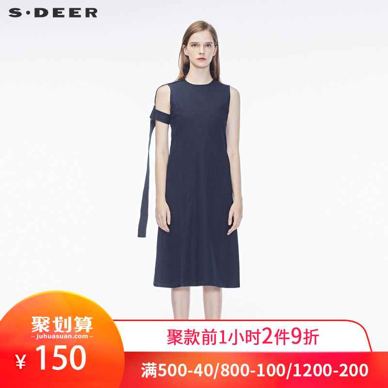 sdeer圣迪奥女装设计感A廓牛仔连衣裙S17181290