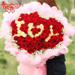 99朵红玫瑰鲜花花束店速递哈尔滨花店同城送花上门生日女友我爱你