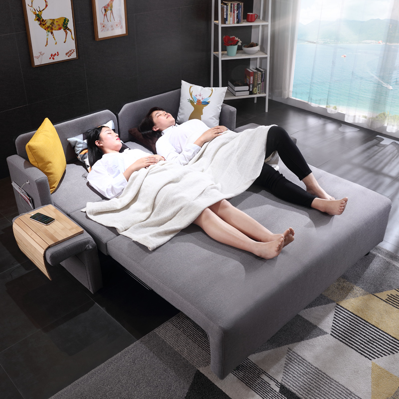 智能乳胶沙发床两用可折叠客厅小户型双人多功能简约布艺1米8变床