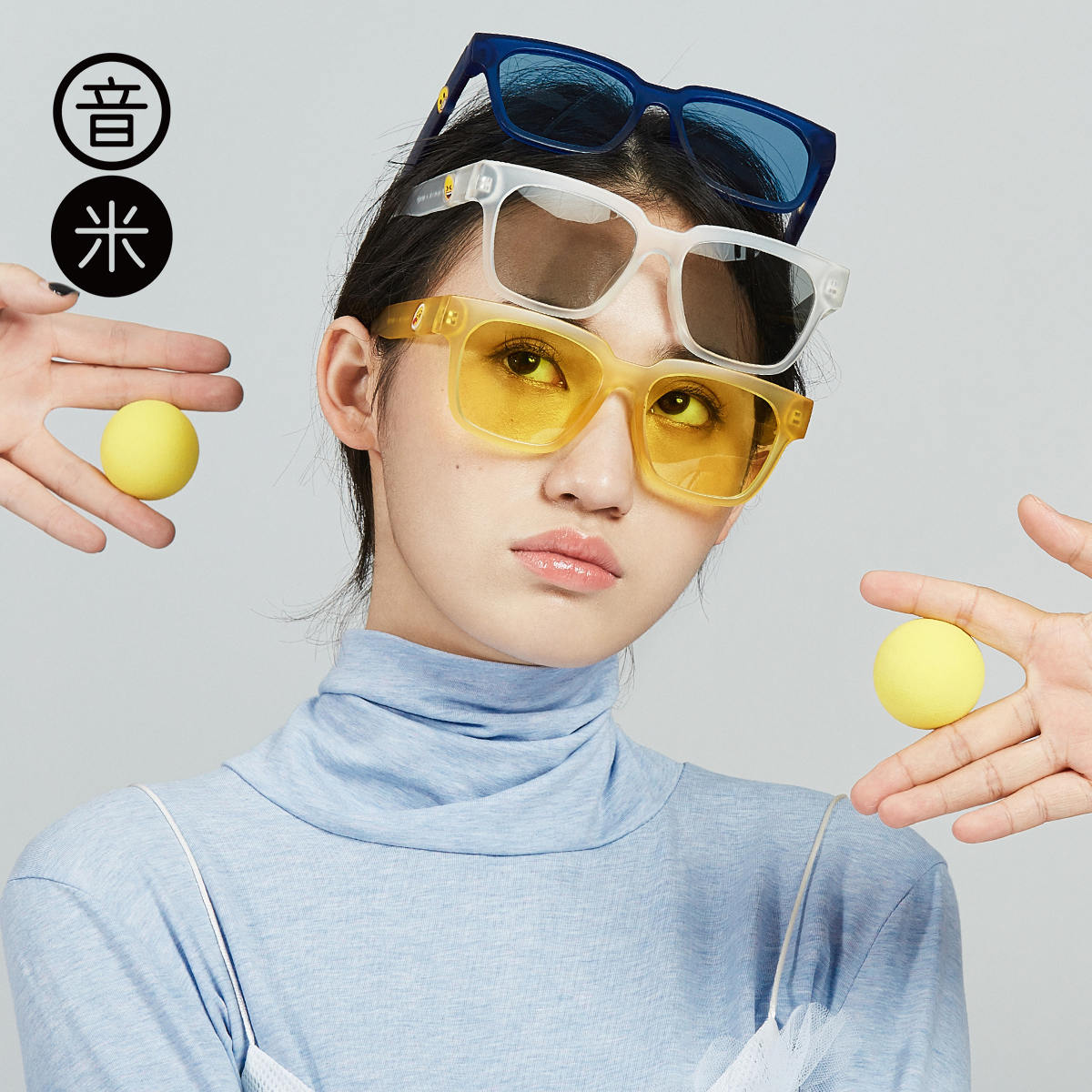 音米设计款Emoji系列款透明方框墨镜女太阳镜男驾驶镜设计师款