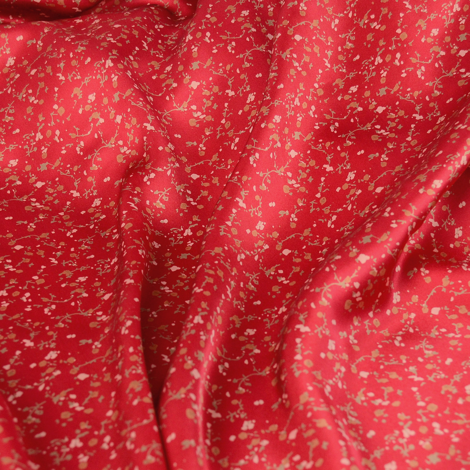 100%桑蚕丝真丝素绉缎面料 红色小碎花 连衣裙衬衣布料 零布头