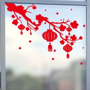 新年节日墙贴梅花灯笼春节装饰窗贴纸店铺商场玻璃门橱窗布置贴画