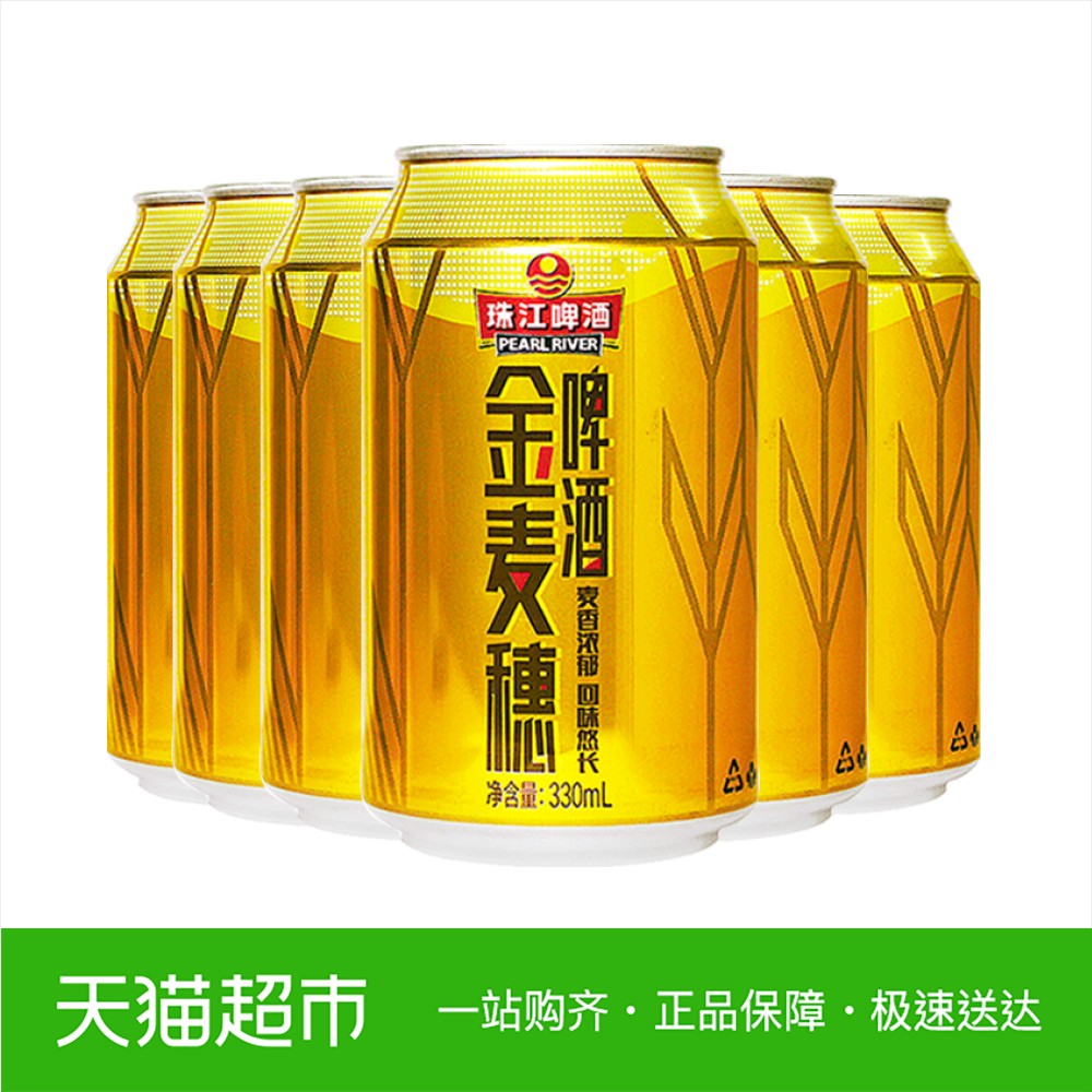 珠江啤酒10度金麦穗330ml*6听六连包 黄啤酒麦香浓郁