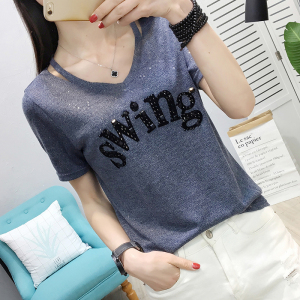 短袖女装2018新款夏季夏天chic上衣服打底韩版百搭字母宽松T恤潮V夏季女装