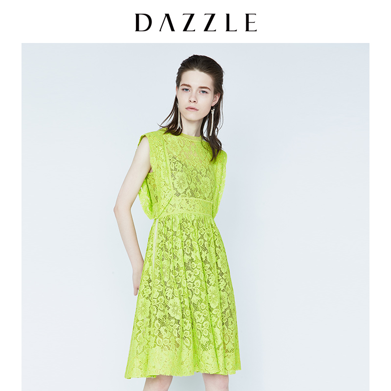 DAZZLE地素 春夏新款 吊带两件高腰无袖蕾丝连衣裙 2F2O327