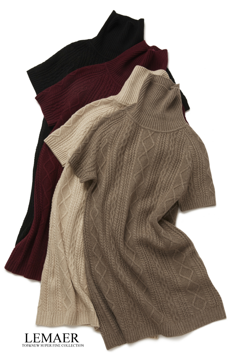 LEMAER超值分享 法国客户定制CASHMERE多样纹饰高领短袖羊绒套衫
