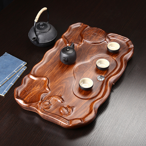 小号实木精品整块茶台家用办公室简约创意木材酸枝红实木茶盘排水