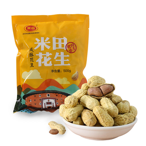 米田 龙岩花生1000g蒜香五香咸酥香酥咸干带壳花生炒货坚果小零食花生夹心喜饼