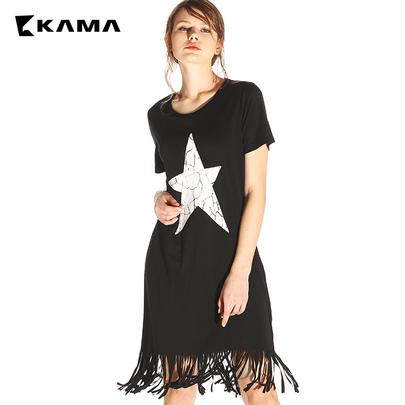 KAMA女装 卡玛夏季印花短袖连衣裙修身背心中长裙打底内搭7217159