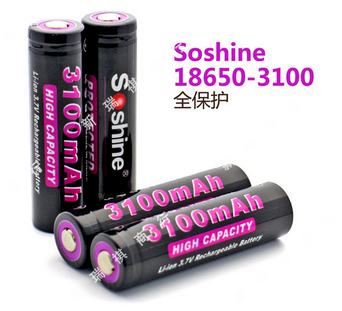 Soshine正品18650锂电池正极保护容量3100毫安不虚标进口电芯