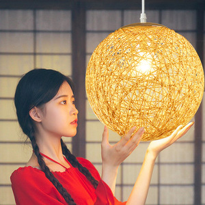 麻球吊灯藤艺球形 创意田园客厅阳台餐厅麻球灯 个性卧室鸟巢灯具餐厅吊灯