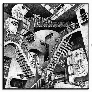 相对性 escher 埃舍尔 视错觉版画装饰画无框有框客厅书房酒吧