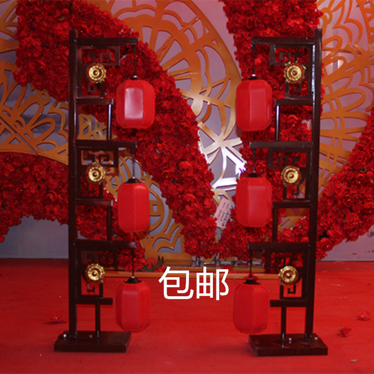 新款婚庆道具中国风t台屏风路引舞台布置中式婚礼三联红灯笼路引