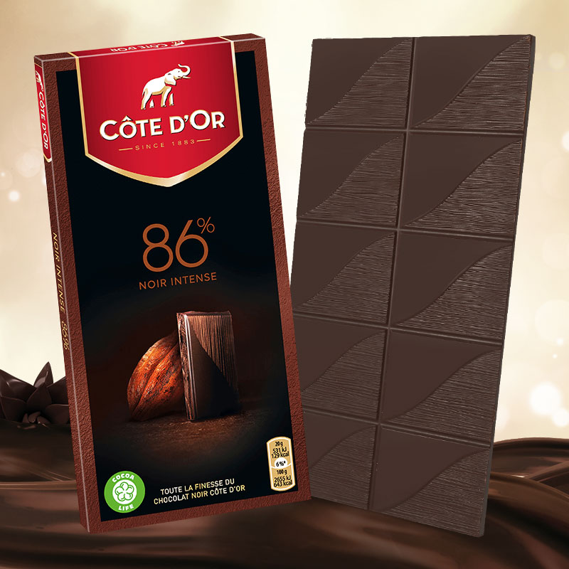 比利时进口巧克力Cote D'or克特多金象86%可可黑巧克力排块100g