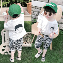 棉小班男童夏装短袖t恤2019新款儿童白色中小童圆领人头韩版潮衣