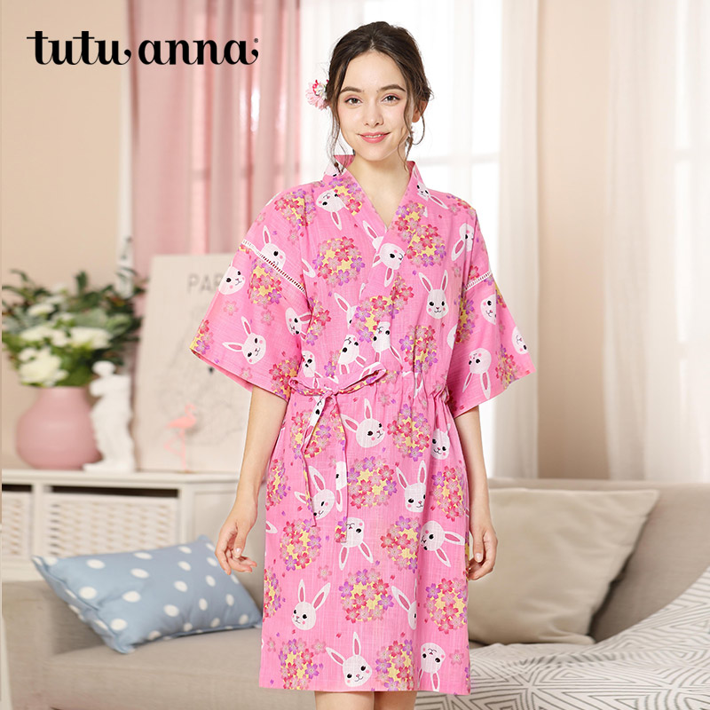 tutuanna和风甚平 萌兔樱花和服日式睡衣睡裙 家居服日系浴衣