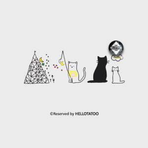 钓鱼的猫咪原创黑白防水纹身贴持久 仿真简约个性刺青贴纸喵星人