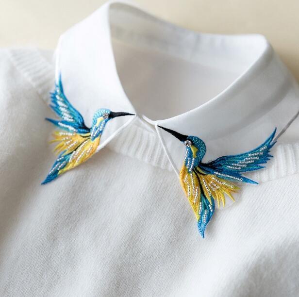 韩国蓝鸟刺绣假领子女衬衫百搭假领冬季新款白色毛衣装饰领衬衣领