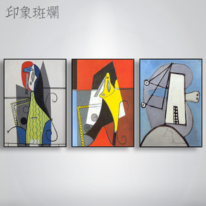 毕加索 现代简约人物抽象三联组合 手绘油画 卧室玄关    装饰画