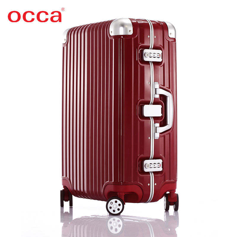 OCCA纯PC行李箱女旅行箱铝合金包角铝镁合金锁拉杆箱万向轮硬箱子