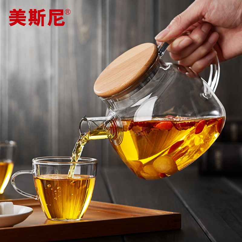 美斯尼加厚玻璃茶壶耐高温烧水壶家用水果花茶玻璃壶泡茶茶具套装