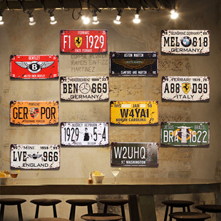 loft美式复古做旧车牌铁皮画壁饰 酒吧餐厅网咖创意个性壁挂装饰