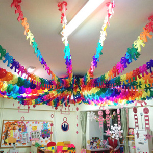 六一儿童教室装饰生日派对拉花端午节商场布置七彩纸拉花彩带彩条