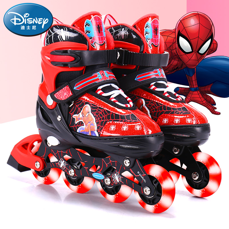 迪士尼溜冰鞋儿童全套装旱冰鞋女童滑冰直排轮滑鞋初学者可调男童