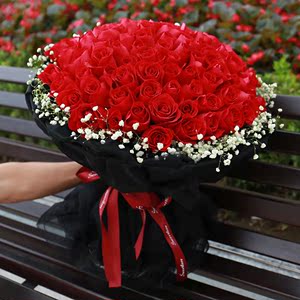 同城鲜花速递情人节36朵99朵网红款红玫瑰花束送花上门全国郑州同