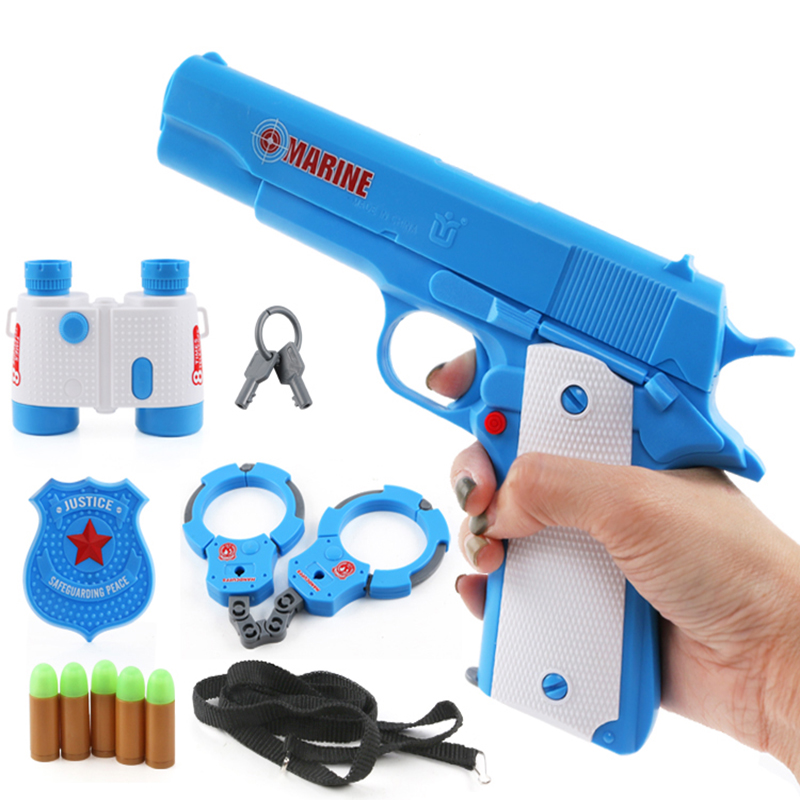 儿童软弹枪玩具子弹射击模型1-3-5岁套装男孩警察手枪连发塑料