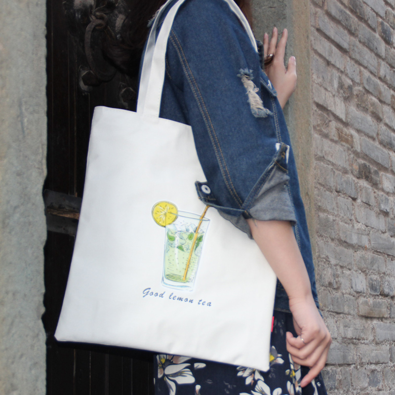 手提袋帆布包女单肩简约环保购物袋便携文艺小清新小众定制logo