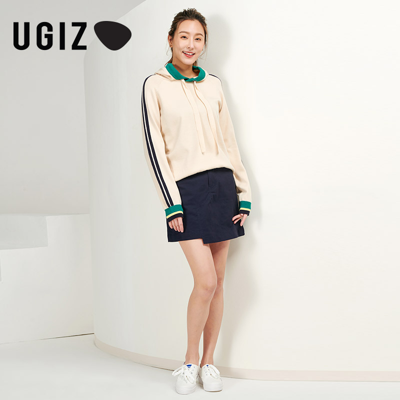 UGIZ2019春装新款女装A字裙学院风不规则百搭半身裙女UAKC142-2