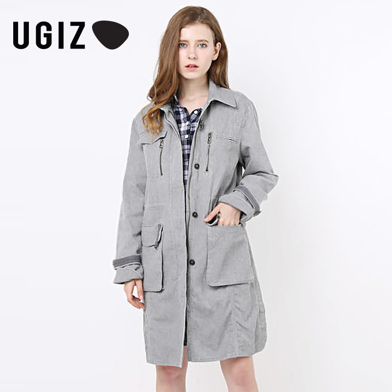 UGIZ春季新款女装时尚休闲优雅纯色防风中长款大衣女UAFZ410A