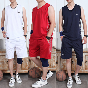 篮球服套装男夏季纯棉透气吸汗宽松背心休闲无袖跑步健身运动套装篮球背心