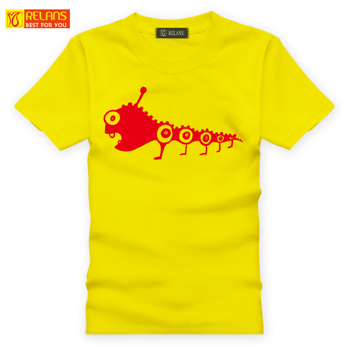 J1557 RELANS 个性可爱卡通小怪兽印花 男女装纯棉短袖T恤黄色